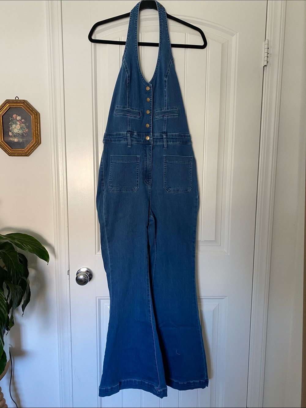 Listicle Denim Halter Flare Jumpsuit - Blue